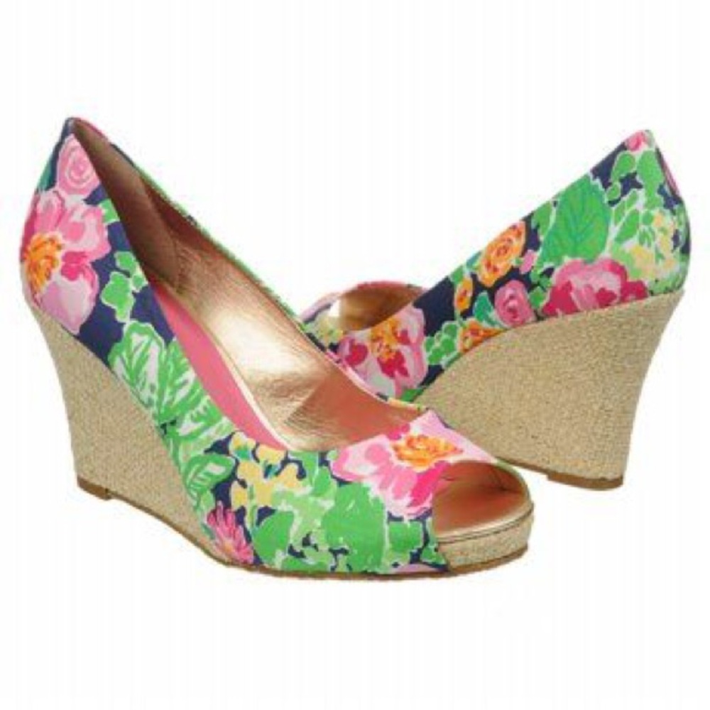 Lilly Pulitzer floral wedge sz 7.5
